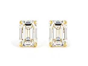 Emerald Cut White IGI Certified Lab-Grown Diamond 18k Yellow Gold Stud Earrings 2.00ctw
