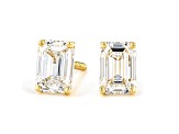 Certified Emerald Cut White Lab-Grown Diamond E-F SI 18k Yellow Gold Stud Earrings 2.00ctw