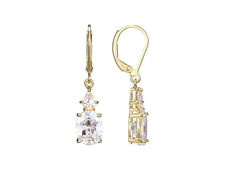 White Cubic Zirconia 18k Yellow Gold Over Sterling Silver April Birthstone Earrings 6.30ctw