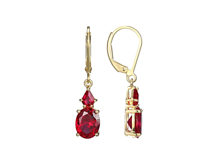 Lab Created Ruby 18k Yellow Gold Over Sterling Silver July Birthstone Earrings 3.88ctw