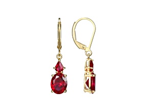 Lab Created Ruby 18k Yellow Gold Over Sterling Silver July Birthstone Earrings 3.88ctw