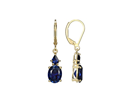 Lab Created Blue Sapphire 18k Yellow Gold Over Sterling Silver September Birthstone Earrings 4.01ctw