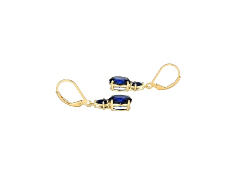 Lab Created Blue Sapphire 18k Yellow Gold Over Sterling Silver September Birthstone Earrings 4.01ctw