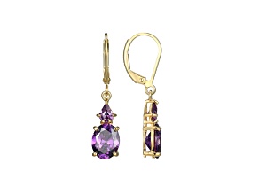 Purple Cubic Zirconia 18k Yellow Gold Over Sterling Silver February Birthstone Earrings 6.56ctw