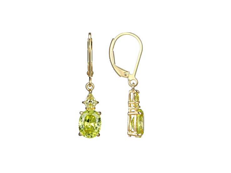 Green Cubic Zirconia 18k Yellow Gold Over Sterling Silver August Birthstone Earrings 6.51ctw