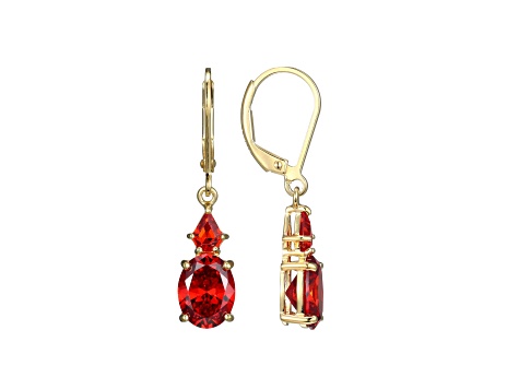 Red Cubic Zirconia 18k Yellow Gold Over Sterling Silver January Birthstone Earrings 6.51ctw