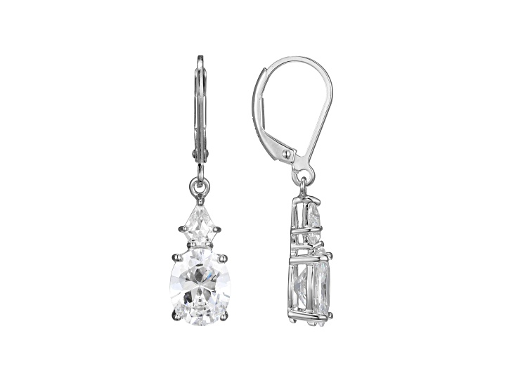 White Cubic Zirconia Platium Over Sterling Silver April Birthstone Earrings 6.30ctw