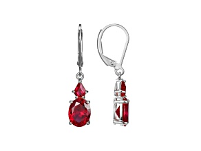 Lab Created Ruby Platinum Over Sterling Silver July Birthstone Earrings 3.88ctw