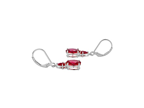 Lab Created Ruby Platinum Over Sterling Silver July Birthstone Earrings 3.88ctw