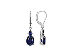 Lab Created Blue Sapphire Platinum Over Sterling Silver September Birthstone Earrings 4.01ctw