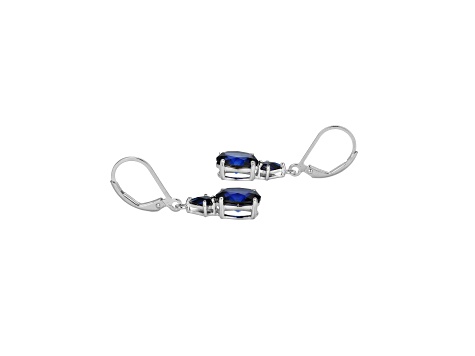 Lab Created Blue Sapphire Platinum Over Sterling Silver September Birthstone Earrings 4.01ctw