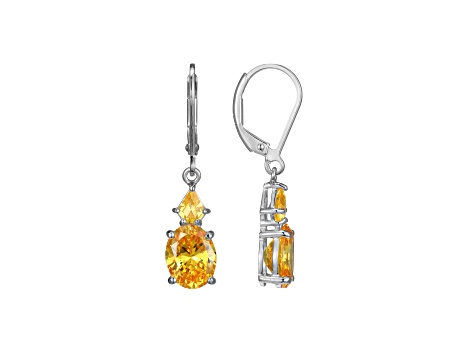 Yellow Cubic Zirconia Platinum Over Sterling Silver November Birthstone Earrings 6.63ctw