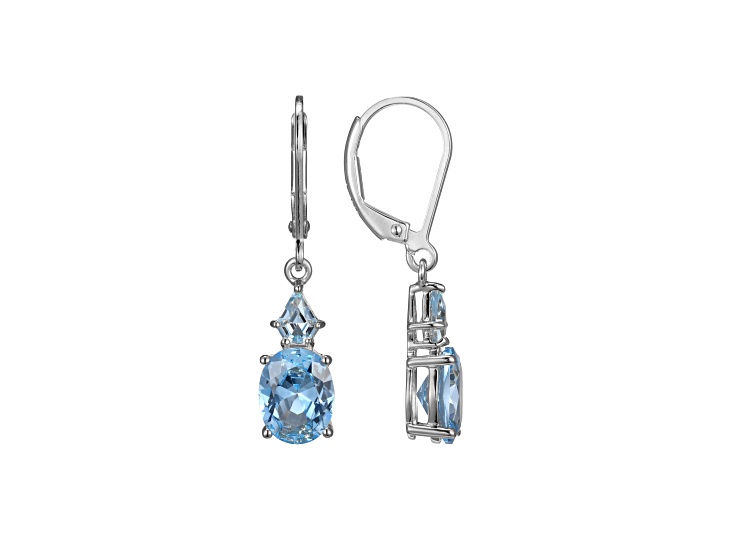 Lab Created Blue Spinel Platinum Over Sterling Silver March Birthstone Earrings 3.58ctw