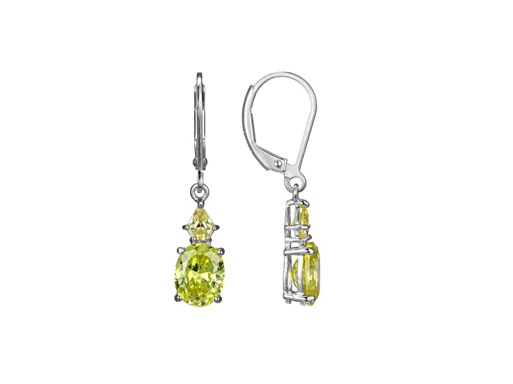 Green Cubic Zirconia Platinum Over Sterling Silver August Birthstone Earrings 6.51ctw
