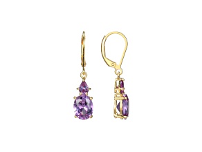 Lab Created Alexandrite Sapphire 18k Yellow Gold Over Silver June Birthstone Earrings 3.89ctw