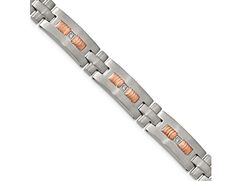 White Cubic Zirconia Stainless Steel Brushed Rose IP Plated Men's Bracelet