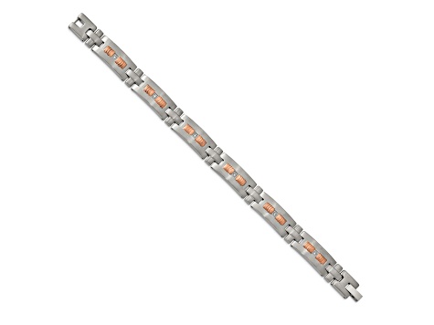 White Cubic Zirconia Stainless Steel Brushed Rose IP Plated Men's Bracelet
