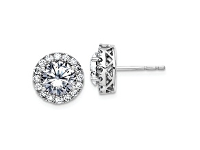 Rhodium Over 14K White Gold Round Halo G H I True Light Moissanite Earrings