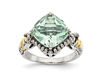 Picture of Sterling Silver with 14K Accent Antiqued Prasiolite Cushion Ring