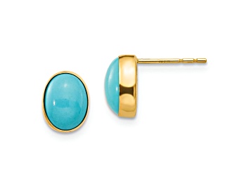Picture of 14K Yellow Gold Bezel Set Oval Turquoise Post Earrings