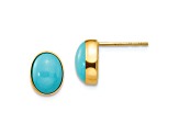 14K Yellow Gold Bezel Set Oval Turquoise Post Earrings