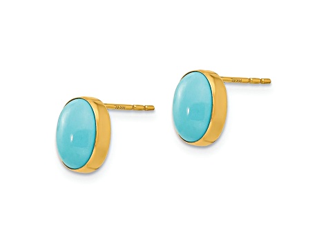14K Yellow Gold Bezel Set Oval Turquoise Post Earrings