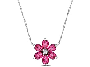 3.33ctw Pink Topaz And Diamond Accent 10k White Gold Floral Pendant With Chain