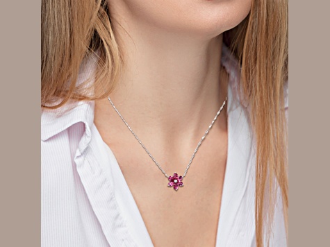 3.33ctw Pink Topaz And Diamond Accent 10k White Gold Floral Pendant With Chain