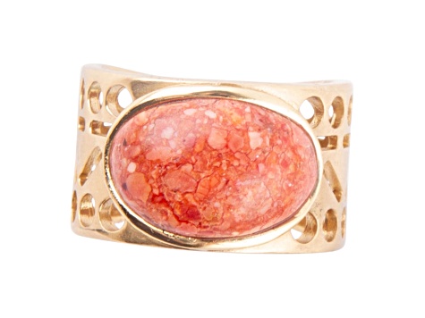 Barse Jewelry Orange Sponge Coral Gold Tone Pharaoh Ring