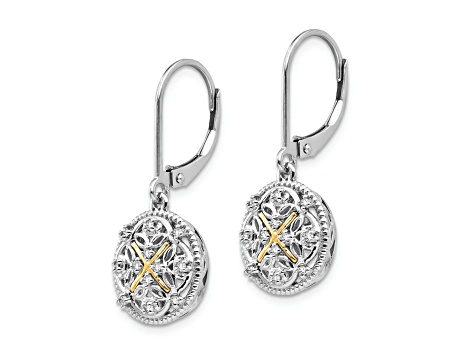 Sterling Silver Rhodium-plated with 14K Accent Diamond Vintage Earrings