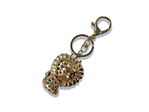 Gold Tone Pink and Clear Crystal Lion Key Chain