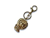 Gold Tone Pink and Clear Crystal Lion Key Chain