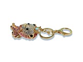 Gold Tone Pink and Clear Crystal Lion Key Chain