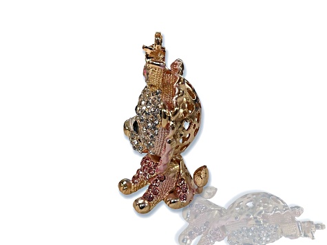 Gold Tone Pink and Clear Crystal Lion Key Chain