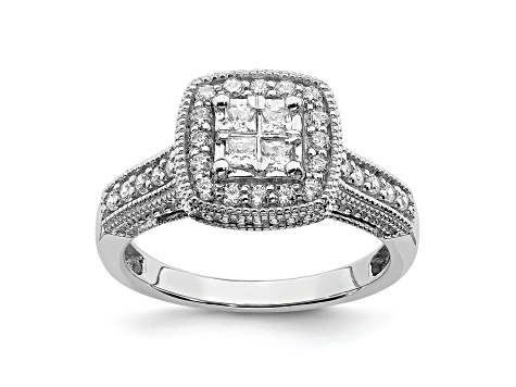 Rhodium Over 14K White Gold Diamond Cluster Engagement Ring 0.60ctw