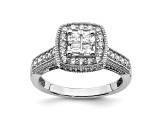 Rhodium Over 14K White Gold Diamond Cluster Engagement Ring 0.60ctw