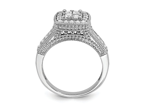 Rhodium Over 14K White Gold Diamond Cluster Engagement Ring 0.60ctw
