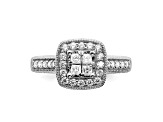 Rhodium Over 14K White Gold Diamond Cluster Engagement Ring 0.60ctw