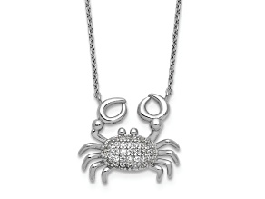 Rhodium Over Sterling Silver Polished Cubic Zirconia Crab Necklace