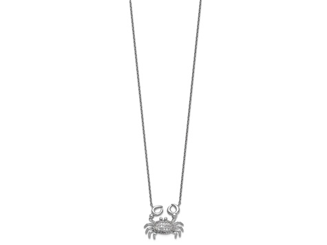 Rhodium Over Sterling Silver Polished Cubic Zirconia Crab Necklace