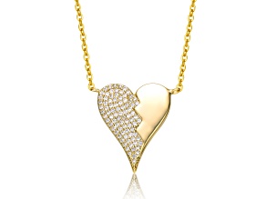 Clear Cubic Zirconia, 14k Yellow Gold Plated over Brass Broken Heart Pendant Necklace