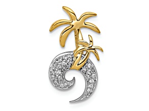 14k Two-tone Gold Diamond Double Palm Tree and Wave Chain Slide Pendant