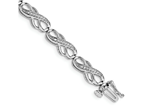 Rhodium Over 14k White Gold Diamond Infinity Symbol Link Bracelet