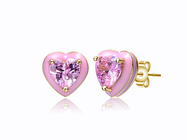 Pink Color Cubic Zirconia, Teens 14k Yellow Gold Plated over