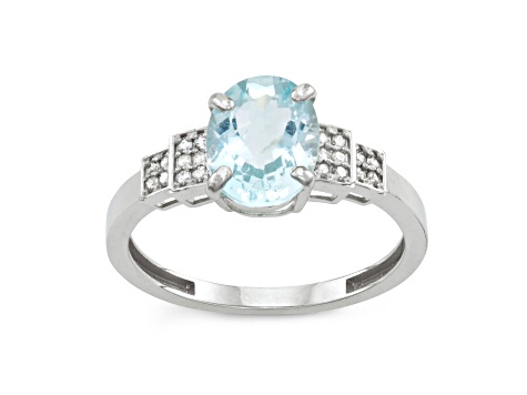 Aquamarine with Diamond Accent 10K White Gold Ring 1.72ctw