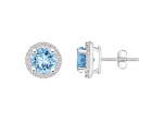 6mm Round Simulated Aquamarine And Created White Sapphire 10k White Gold Halo Stud Earrings