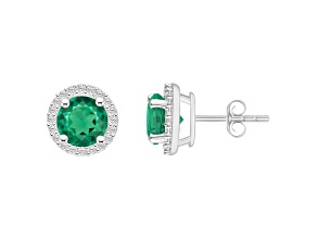 6mm Round Created Emerald And Created White Sapphire 10k White Gold Halo Stud Earrings