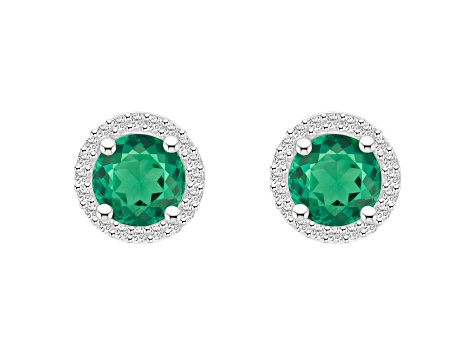 6mm Round Created Emerald And Created White Sapphire 10k White Gold Halo Stud Earrings