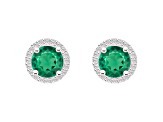6mm Round Created Emerald And Created White Sapphire 10k White Gold Halo Stud Earrings