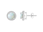 6mm Round Created Opal And Created White Sapphire 10k White Gold Halo Stud Earrings